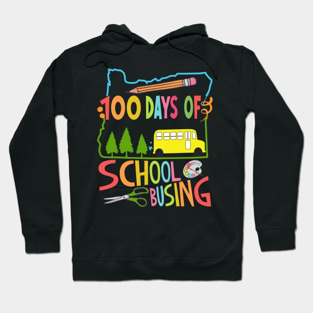 100 days of school busing 100th day of school gift for kids and teachers Hoodie by BadDesignCo